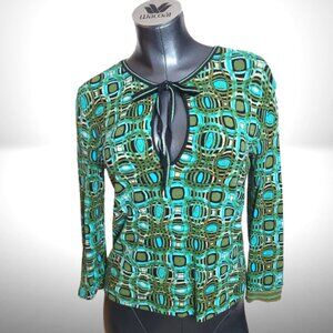 Blumarine Stunning Geometric Print Keyhole Tie Top (IT 42 / D 36)